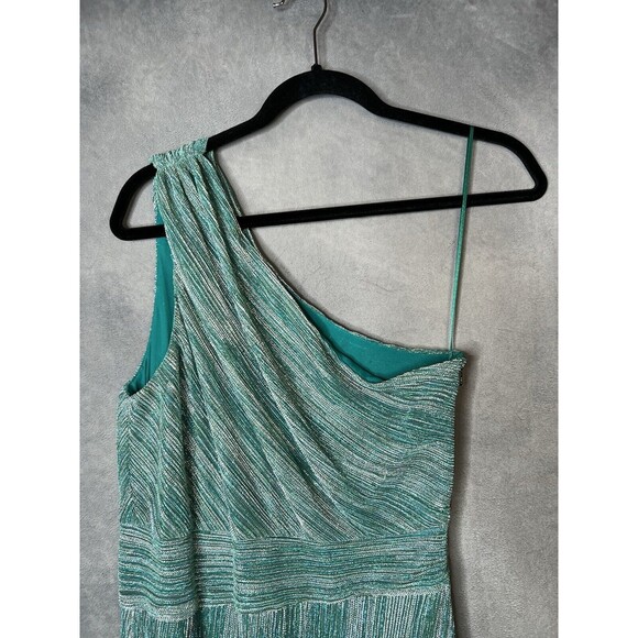 $275 SAYLOR Alorna One-Shoulder Metallic Green Midi Dress Stretch Women Medium - Picture 10 of 14